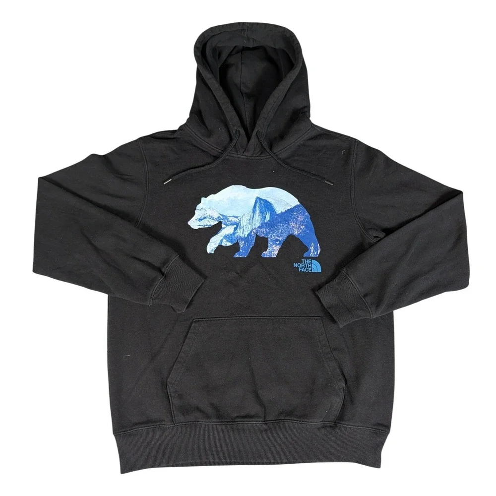 The North Face Mens Black Yosemite Bear Landscape Graphic Hoodie Pullover